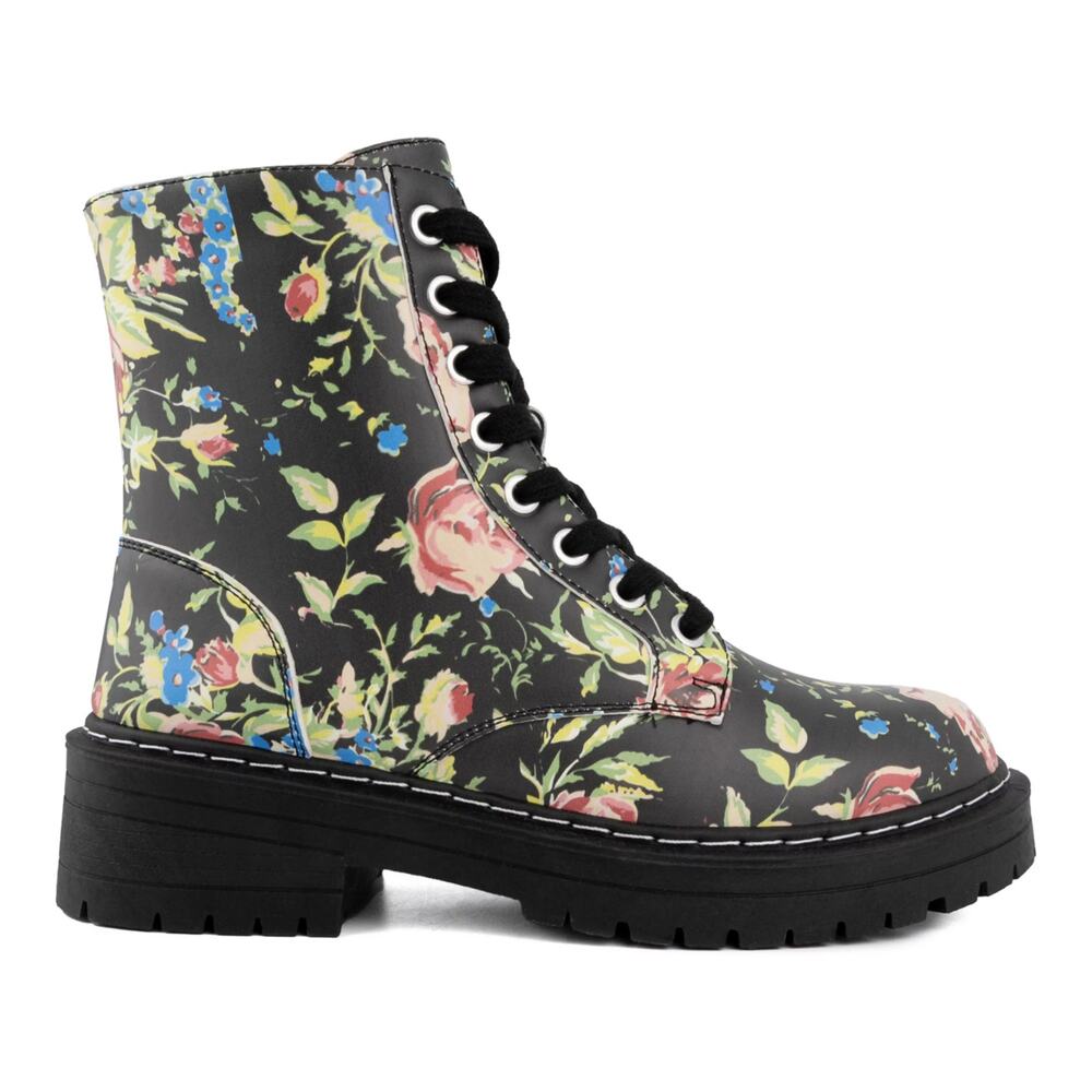 NEW Sugar Kaedy Black Vintage Floral Combat Boots Booties 7M - Picture 12 of 13